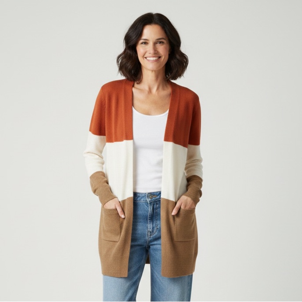 Michael‎ Kors long Orange Cream Cardigan Sweater